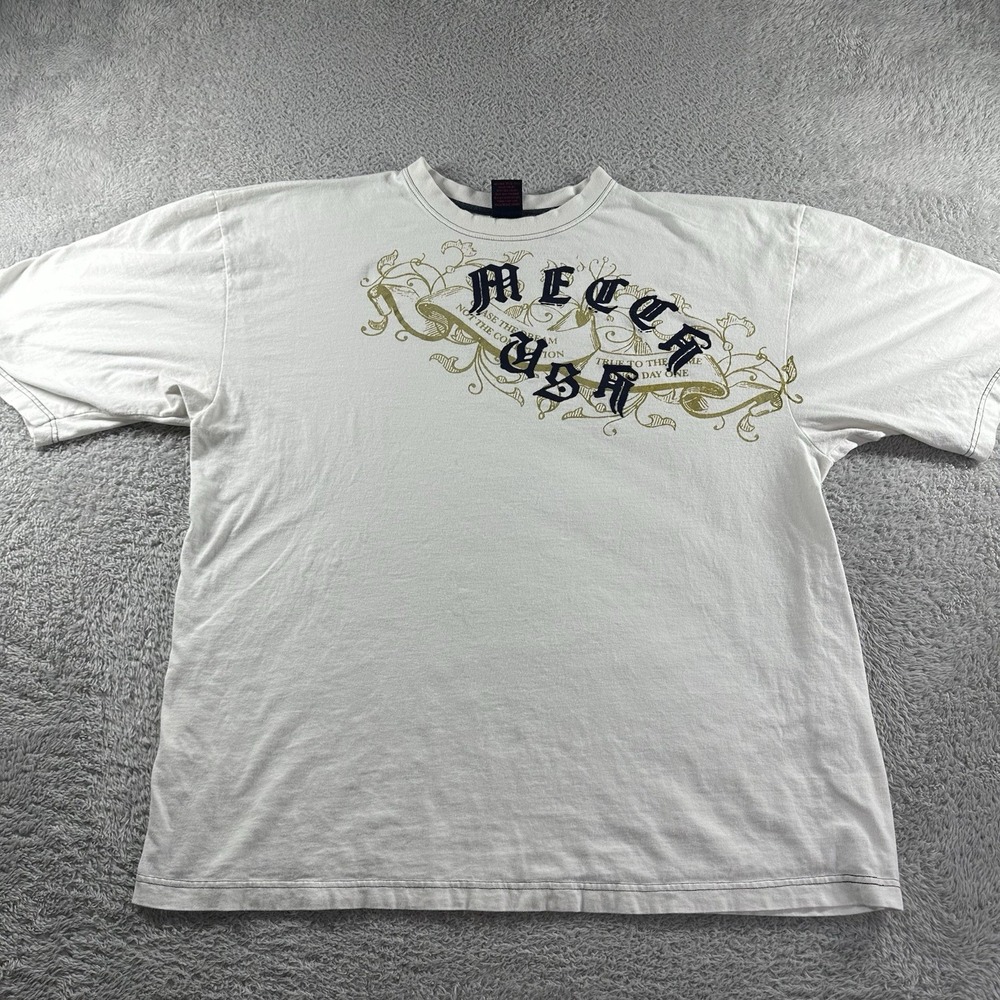 VINTAGE Mecca USA Shirt Mens 3x White Spell Out Y2K Hip‎ Hop Streetwear